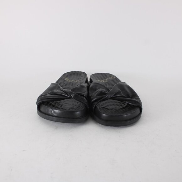 Joan Oloff Sandal Sz 9 M Black Slip On Leather Rubber Sandals - Picture 5 of 13